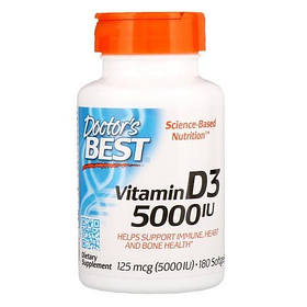 Вітамін D3, Doctor's Best Vitamin D3 125 мкг (5000 IU) 180 softgels