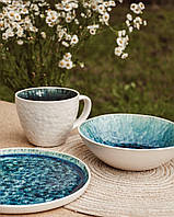 Керамическая чашки синего цвета 400 мл стильная посуда для кафе ресторанов двухсторонняя
