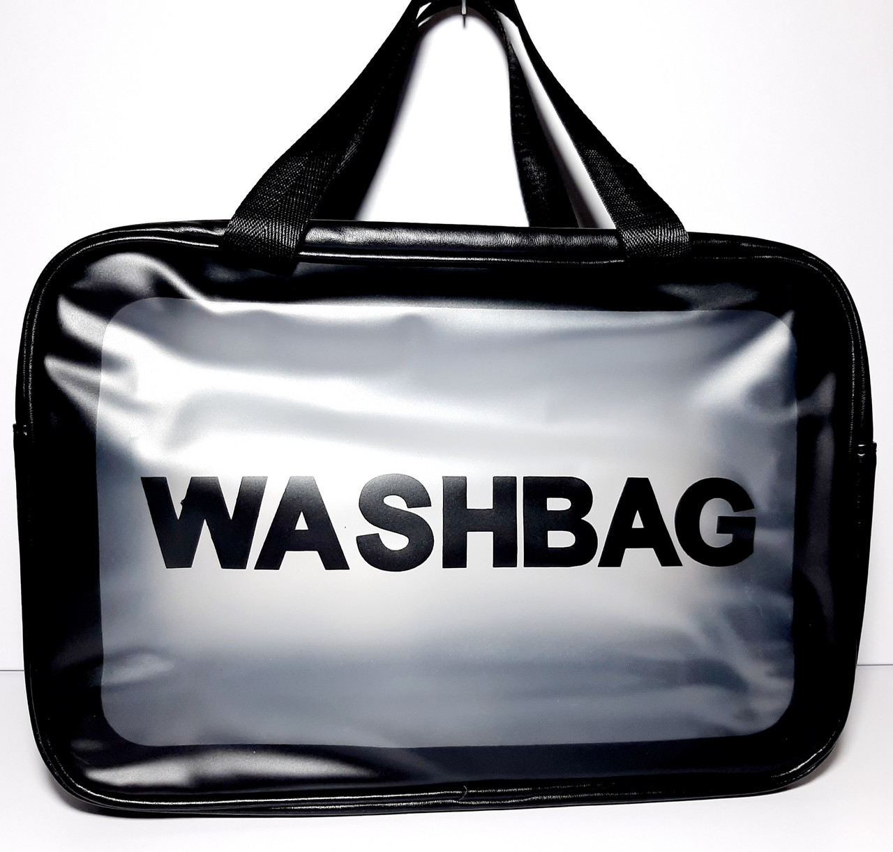 Прозора велика косметичка washbag чорна з ручками розмір L, фото 1