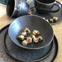 Чорні салатник керамічний матовий професійний посуд для кафе ресторанів і вдома 17,5х5 см