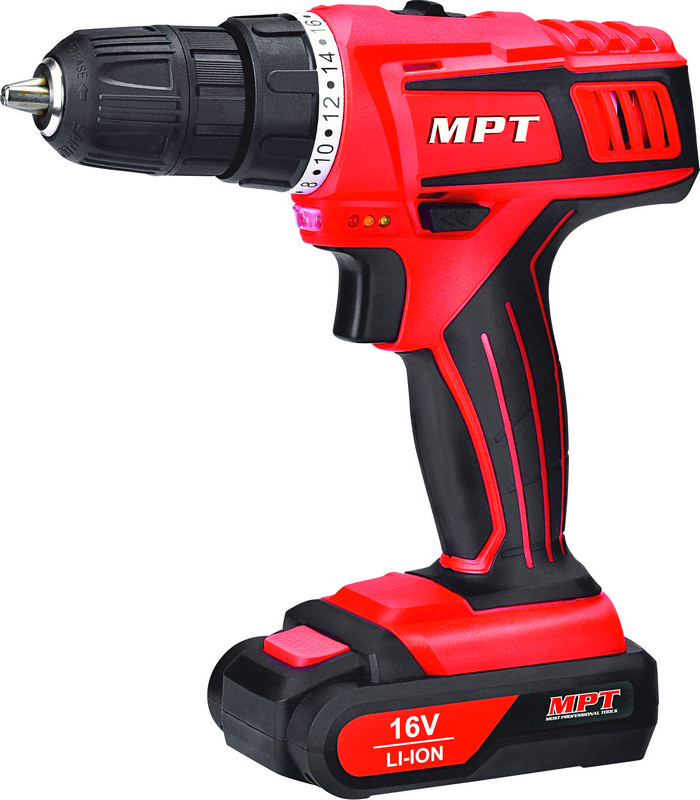 Дриль-шуруповерт акумуляторна 16VLi-ion,1.5 Ач, 2 шв, 0-400/1450 об/хв, 10мм,2 АКБ,кейс MPT MCDT1626.B2, фото 1
