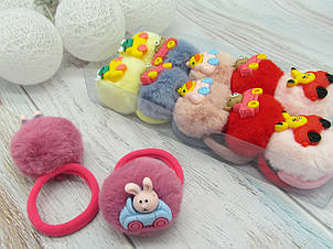 Резиночки помпони Ø4 см хутро 12 шт/уп. у коробці