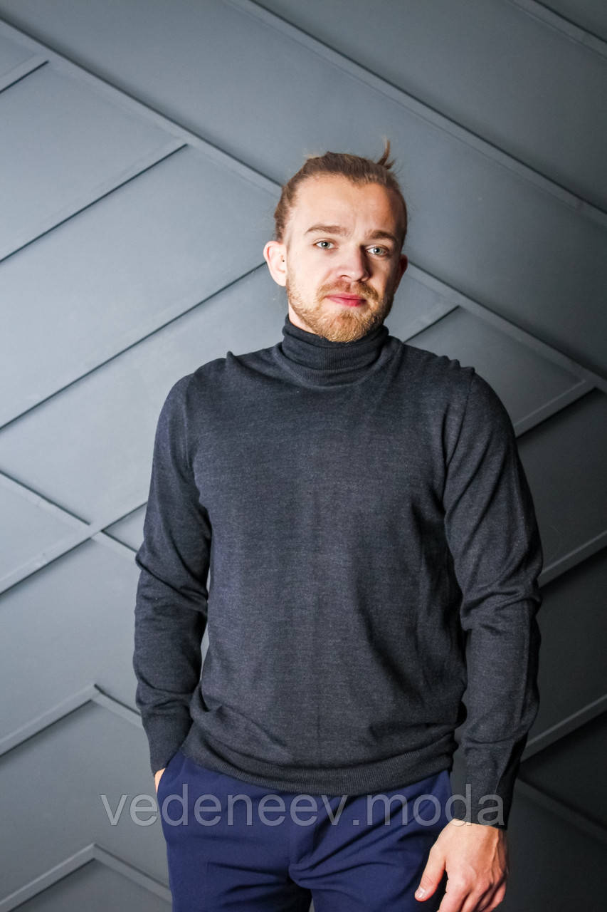 ЧОЛОВІЧИЙ СІРИЙ ГОЛЬФ З МЕРИНОСОВОЇ ВОВНИ