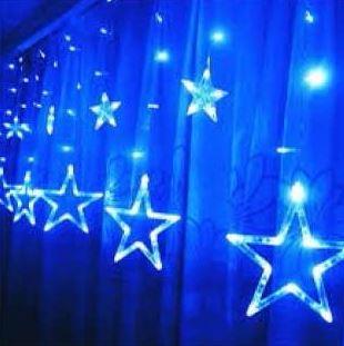 Гірлянда штора Зірка блакитна 12PCS LIGHT STAR WITH REMOTE, різні режими світіння