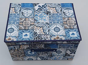 Коробка-органайзер Ш 40*Д 30*25 див. Колір синій з візерунками для зберігання одягу, взуття чи невеликих предметів, фото 3