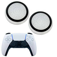 Силіконові накладки для джойстика PS5 DualSense білі із чорною окантовкою 2 шт.