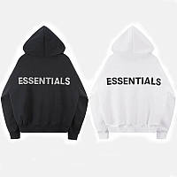 Худи мужское FEAR OF GOD ESSENTIALS LOGO черная белая Толстовка Фир оф Гад Кенгурушка Эссеншл летняя, зимняя