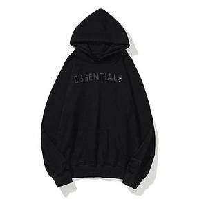 Черное худи Fear Of God Essentials 2020 Total Black Logo, унисекс (мужское, женское, детское)