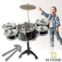 Барабанная установка Drum Set Jazz 994-16 Черная Детская ударная Музыкальная игрушка барабаны с палочками и