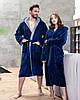 Халат жіночий махровий довгий Темно-Синій, фото 3