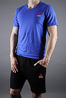 Мужской комплект футболка + шорты Reebok синего и черного цвета