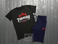 Мужской комплект футболка + шорты Thrasher черного и синего цвета