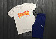 Мужской комплект футболка + шорты Thrasher белого и синего цвета