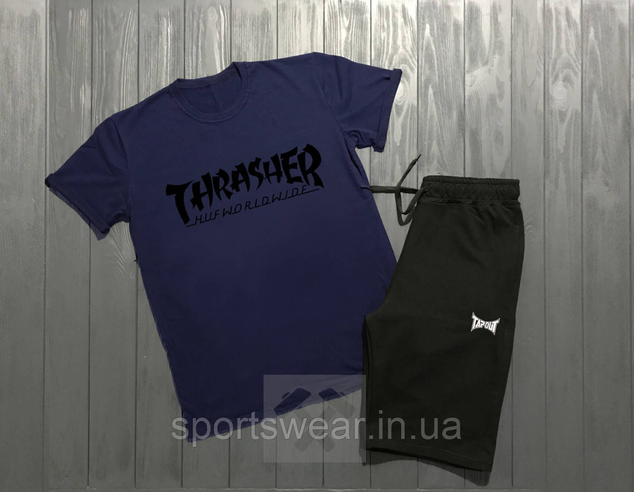 Чоловічий комплект футболка + шорти Thrasher синього і чорного кольору "" В стилі Thrasher ""