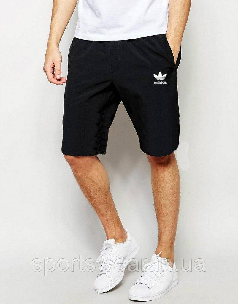 Шорты Бриджи Adidas спортивные с карманами чёрные белый лого. Свободные мужские Бриджи Бермуды эмблема Адидас - фото 1 - id-p1313236688
