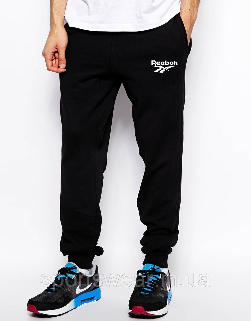 Мужские спортивные штаны Reebok | Рибок чёрные белый лого - фото 2 - id-p1313237065