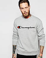 Кофта мужская Champion Sweatshirt серая трикотажная. Свитшот с принтом Чемпион Весенний, Зимний. Пайта Чампион