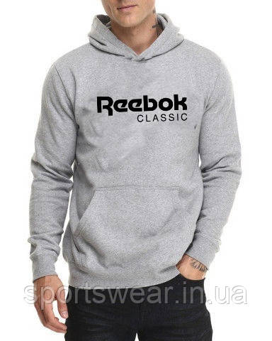 Худі Reebok classic HOODIE Чоловіча кофта спортивна з капюшоном Кенгуру сіра з принтом Пайта Рибок