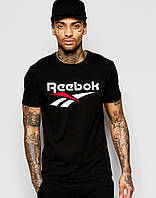 Мужская черная футболка Reebok(с белым принтом)