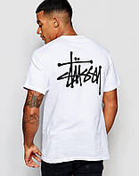 Летняя белая футболка Stussy logo парню, мальчику Модная мужская футболка с принтом Стусси Стасси хлопок 100%