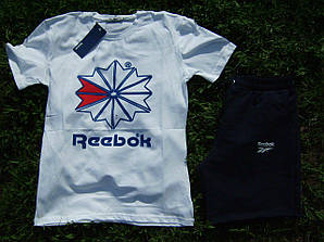 Чоловічий комплект футболка + шорти Reebok білого і чорного кольору "" В стилі Reebok ""