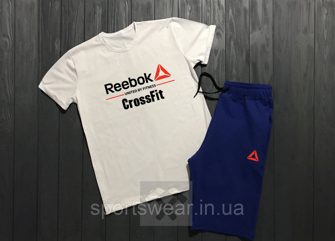 Чоловічий комплект футболка + шорти Reebok білого і синього кольору "" В стилі Reebok ""