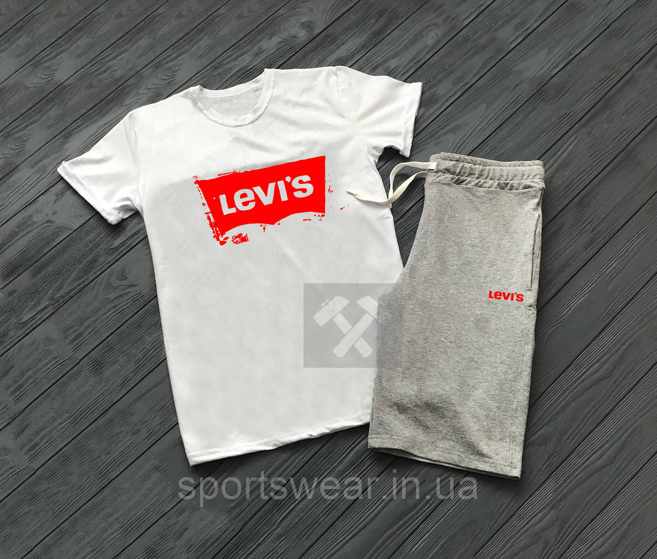 Чоловічий комплект футболка + шорти Levis сірого кольору "" В стилі levi's ""