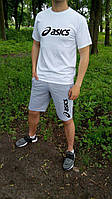 Мужской комплект футболка + шорты ASICS белого и серого цвета