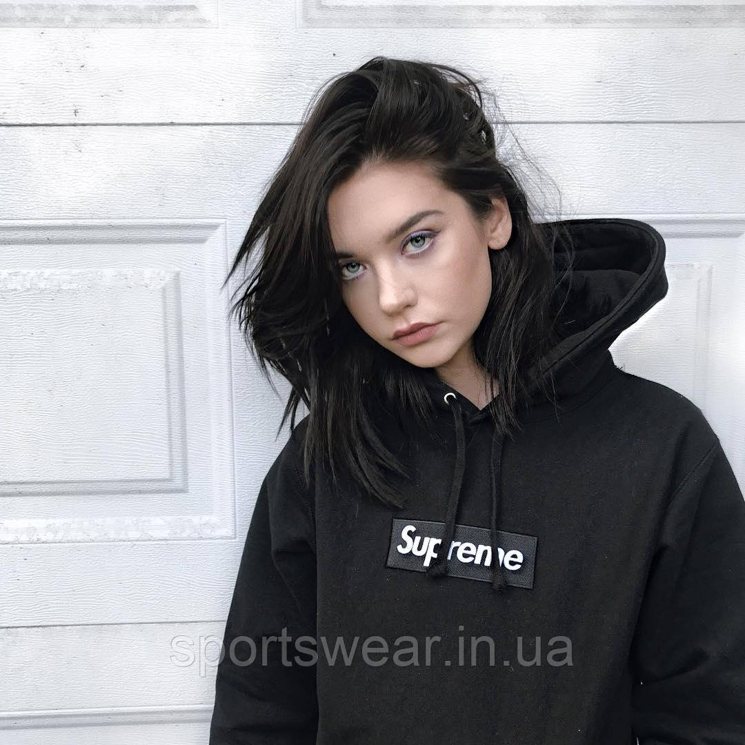 HOODIE Supreme Худи Суприм женская, мужская, подростковая Кенгуру принт Сюприм черная Кофта с капюшном Супрэм - фото 1 - id-p1313241512