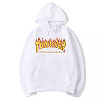 Худі Thrasher Flame біла з логотипом, унісекс (чоловіче, жіноче, дитяче)