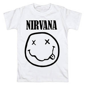 Футболка Nirvana біла в стилі Нірвана, унісекс (чоловіча, жіноча, підліткова) Бавовняна з короткими рукавами