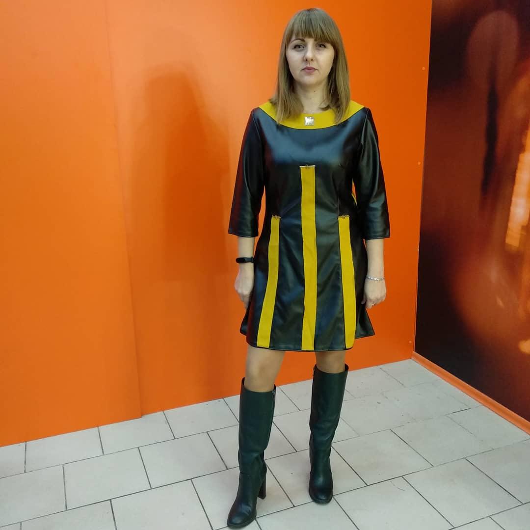 Плаття коротке екошкіра 3\4 рукав чорне, фото 1