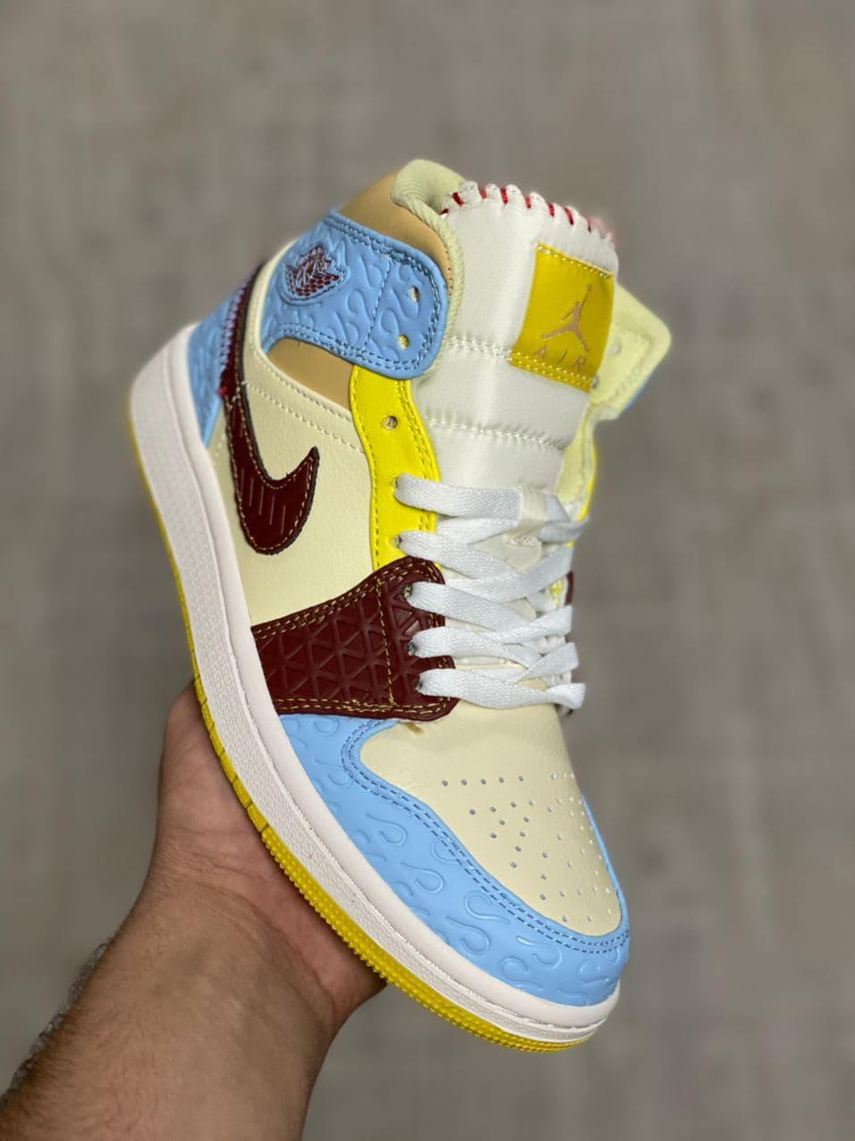 air jordan 1 blue brown yellow