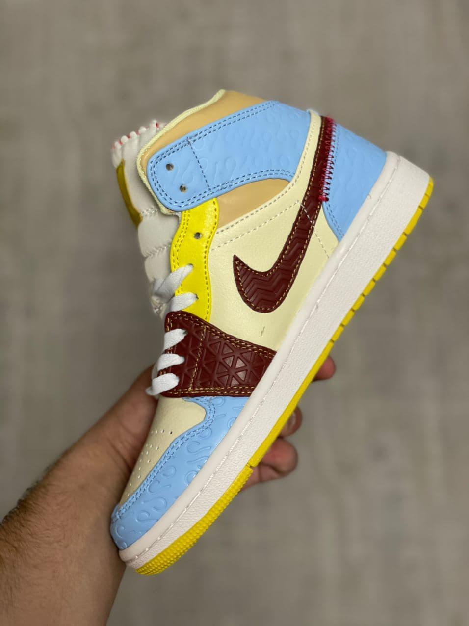 air jordan 1 blue brown yellow