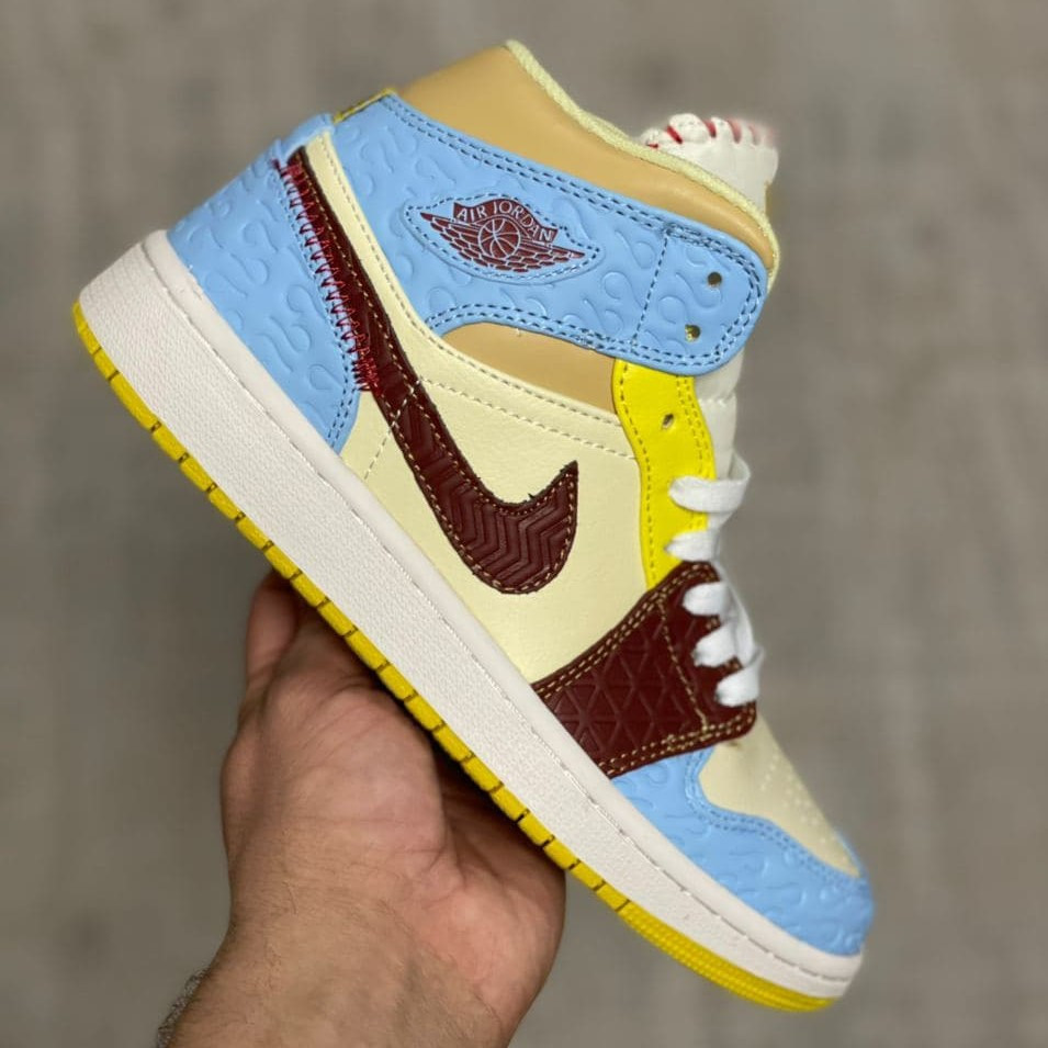 air jordan 1 blue brown yellow