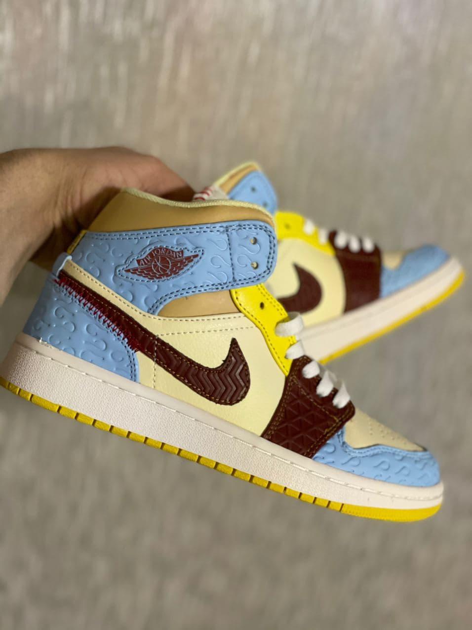 air jordan 1 blue brown yellow
