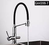 Смеситель для кухни с подключением фильтрованной воды Gappo G4398-7c силиконовым изливом Чорний / Хром, фото 4