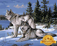 Картина по номерам 40×50 см. Babylon Premium (цветной холст + лак) Волки на снегу (NB 236)