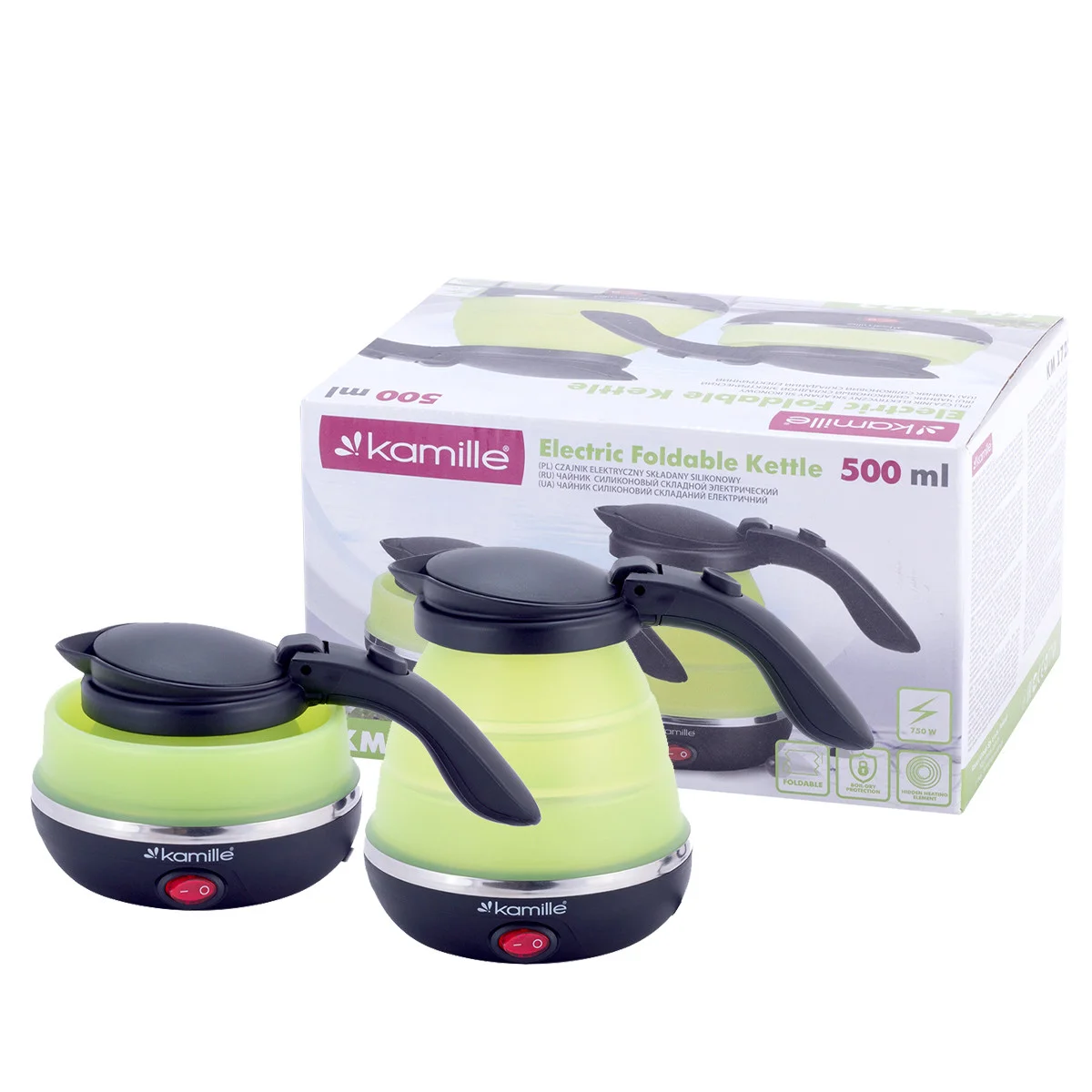 Чайник складаний електричний силіконовий 0,5 л., зелений з чорним KM-1723, фото 1