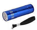 УФ ліхтарик з алюмінієвого сплаву. Ультрафіолетове світло. Детектор плям. UF Flashlight. Живлення 3хААА. Синій, фото 3