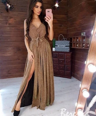 Роскошное люрексовое платье в пол с декольте