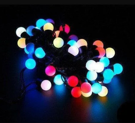 Гірлянда матовий кулька 80LED 7м (флеш) RGB, Новорічна бахрама, Світлодіодна гірлянда, Вулична гірлянда