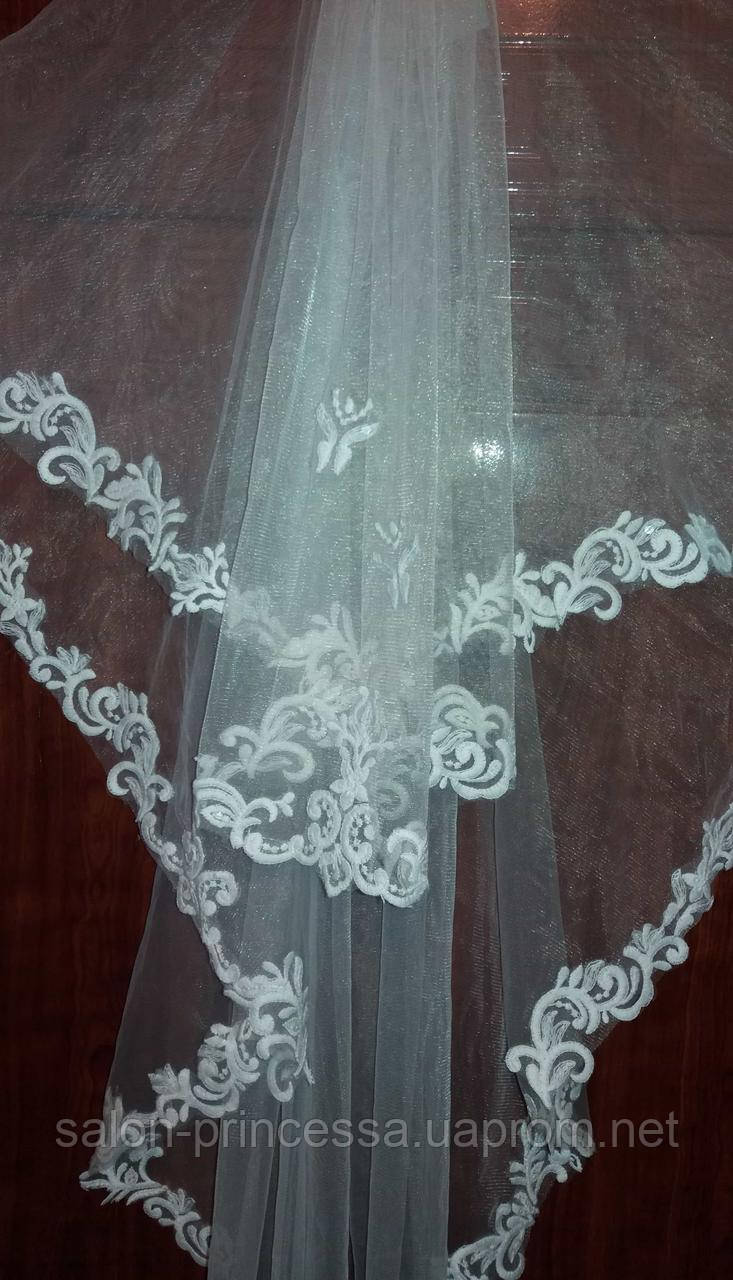 Кружевная свадебная фата айвори с паеткой "Кристи" - фото 2 - id-p394441084