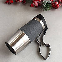 Термокружка 380 мл з нержавіючої сталі з ремінцем Сіра