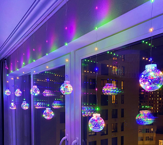 Гірлянда штора лампи Едісона 200LED 10 кульок по 8 см ширина 3м Різнобарвний | Ретро гірлянда RD-9015
