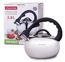 Чайник Kamille 2.8 л з нержавіючої сталі зі свистком і скляною кришкою KM-0687