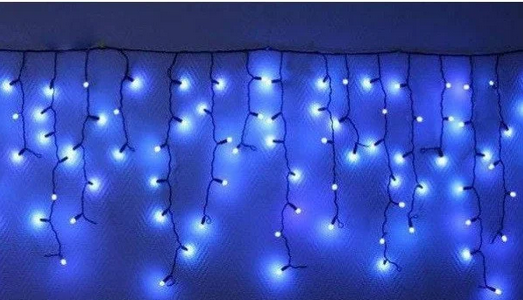 Гірлянда бахрома 120LED 4м Синя RD-7081 чорний дріт | Новорічна світлодіодна гірлянда вулична