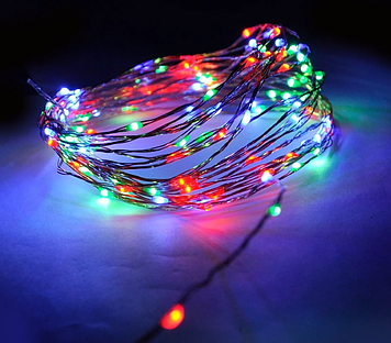 Гірлянда мідна лампа срібний дріт 10м RD-7106 | Дротяна нитка різнобарвна RGB
