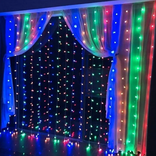 Гірлянда штора вулична 300LED 3х2м RD-095 різнобарвна | Новорічна світлодіодна вулична гірлянда