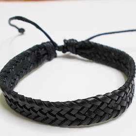 Шкіряний чорний плетений браслет фенечка.